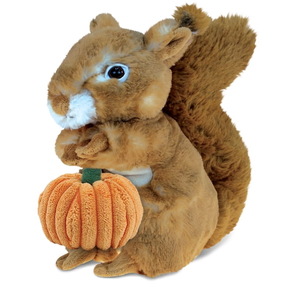 DolliBu Super Soft Squirrel Stuffed Animal with Pumpkin Decor - Pumpkin Plush Animal for Fall, Halloween and Thanksgiving, Pumpkin Toy for Baby, Kids, Adults - 8.5 Inches