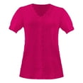 thumbnail image 4 of CaComMARK PI Plus Size Tops Women's Solid Color Casual V-Neck Short Sleeve Lace T-shirt Blouse Hot Pink, 4 of 4