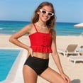 thumbnail image 6 of mgoYE Girl Swimsuit 10 Girls Swimsuit 2 Piece Bikini Set Tiered Ruffled Bathing Suit Two Piece Girls' Swimwear with Chest Pad(Watermelon Red,13-14 Years), 6 of 9