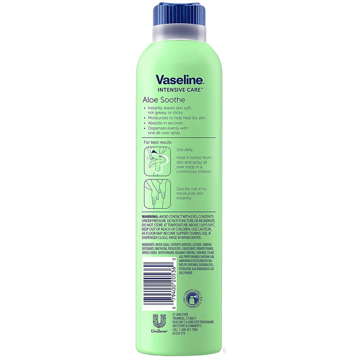 Vaseline Intensive Care Spray Moisturizer, Aloe Soothe Spray Lotion Moisturizer for Dry Skin with Micro-Droplets of Vaseline Lotion (Pack of 2, 6.5 Oz Ea)