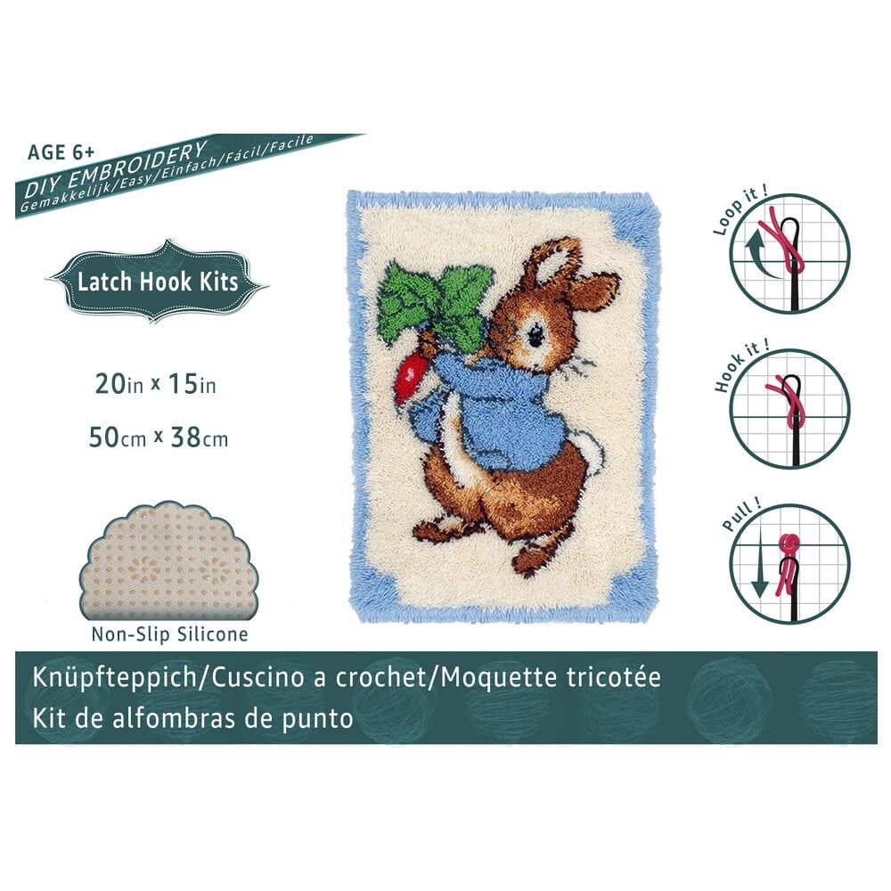 Latch Hook Rug Kits Embroidery DIY Rabbit Radish Pattern Crochet Needlework Crafts for Adults and Kids Beginners 16"x24"