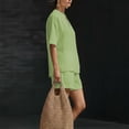 thumbnail image 6 of Mifsaly 2 Piece Short Sets for Women Summer Casual Vacation Linen Matching Outfits V Neck Tunic Top and Shorts with Pockets Green,XXL, 6 of 6