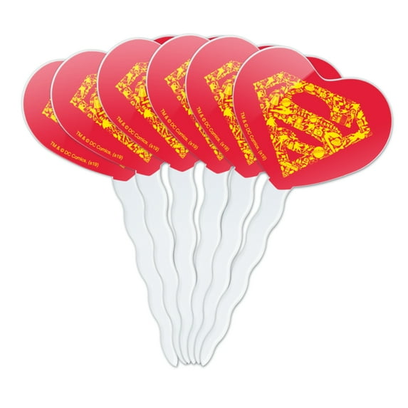 Superman Superman Icons Logo Heart Love Cupcake Picks Toppers Decoration Set of 6