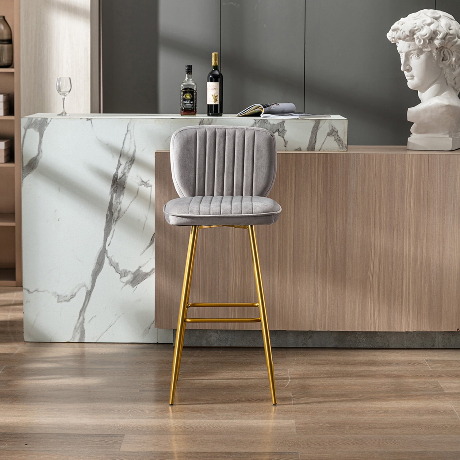 Kepooman Modern Design Bar Stools Set of 1 with Back for Bar Counter, Grey Kepooman Modern Design Bar Stools Set of 1 with Back for Bar Counter, Grey