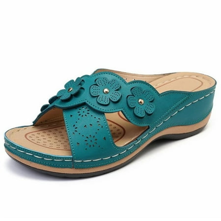 

Cathalem Women s Floral Sandals Shoes Slippers Fashion Ladies Casual Wedges Outdoor Women s slipper Fuzzy Slippers Women Open Toe Blue 10.5