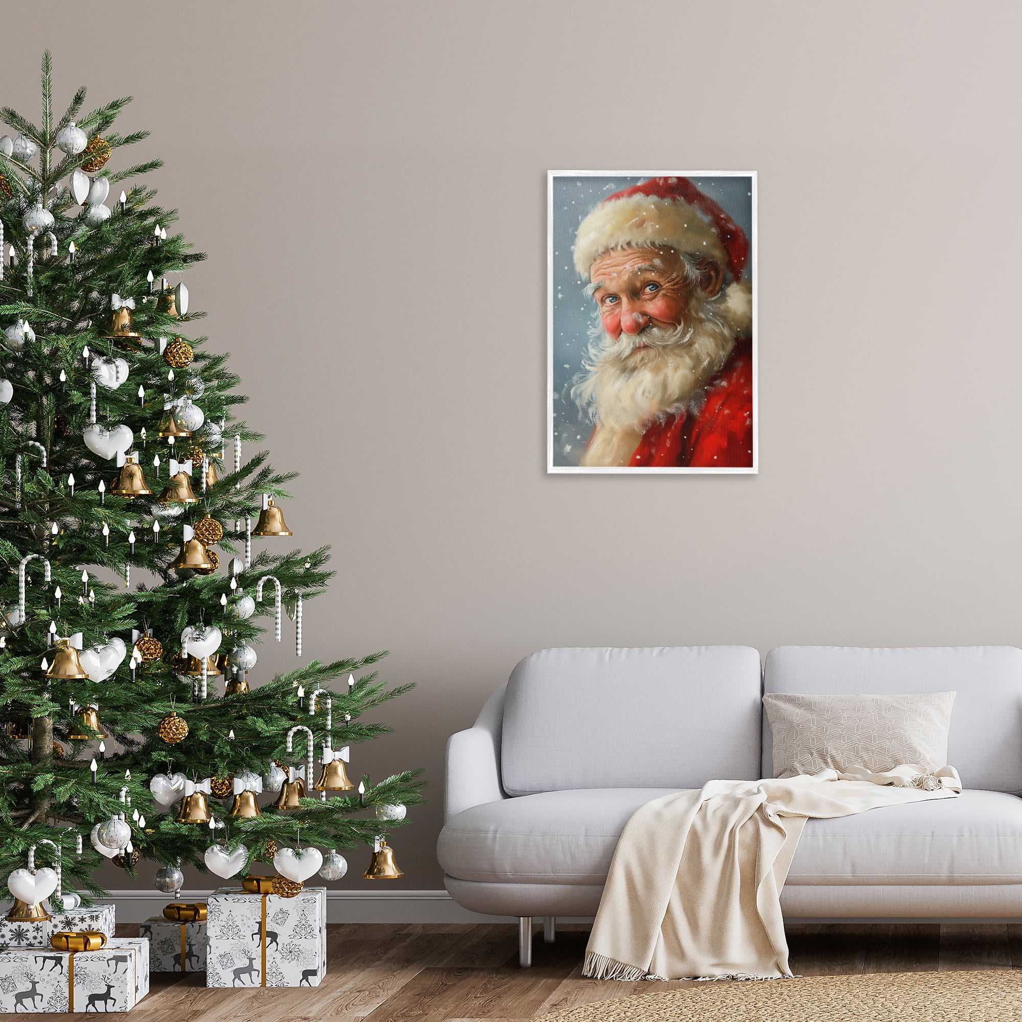 Stupell Industries Rosy Santa Portrait Holiday Painting White Framed Art Print Wall Art, 20 x 30