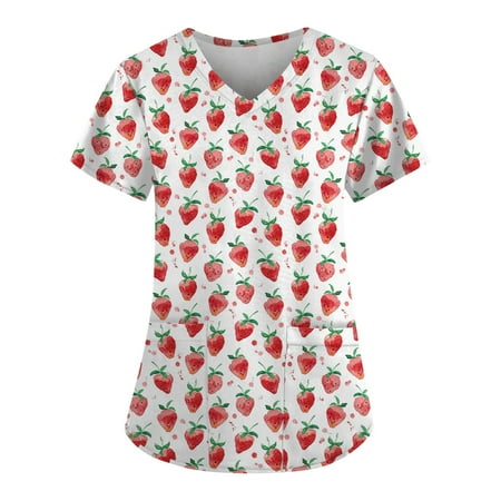 

XHJUN Womens Scrub Tops Clearance Sale V-Neck Workwear T Shirts Short Sleeve Lightweight Shirts Shirts with Two Pockets Hot Pink L