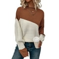 thumbnail image 2 of Women'S Casual Color Block Sweater Crewneck Long Sleeve Ribbed Knit Pullover Top Caramel Color M, 2 of 8