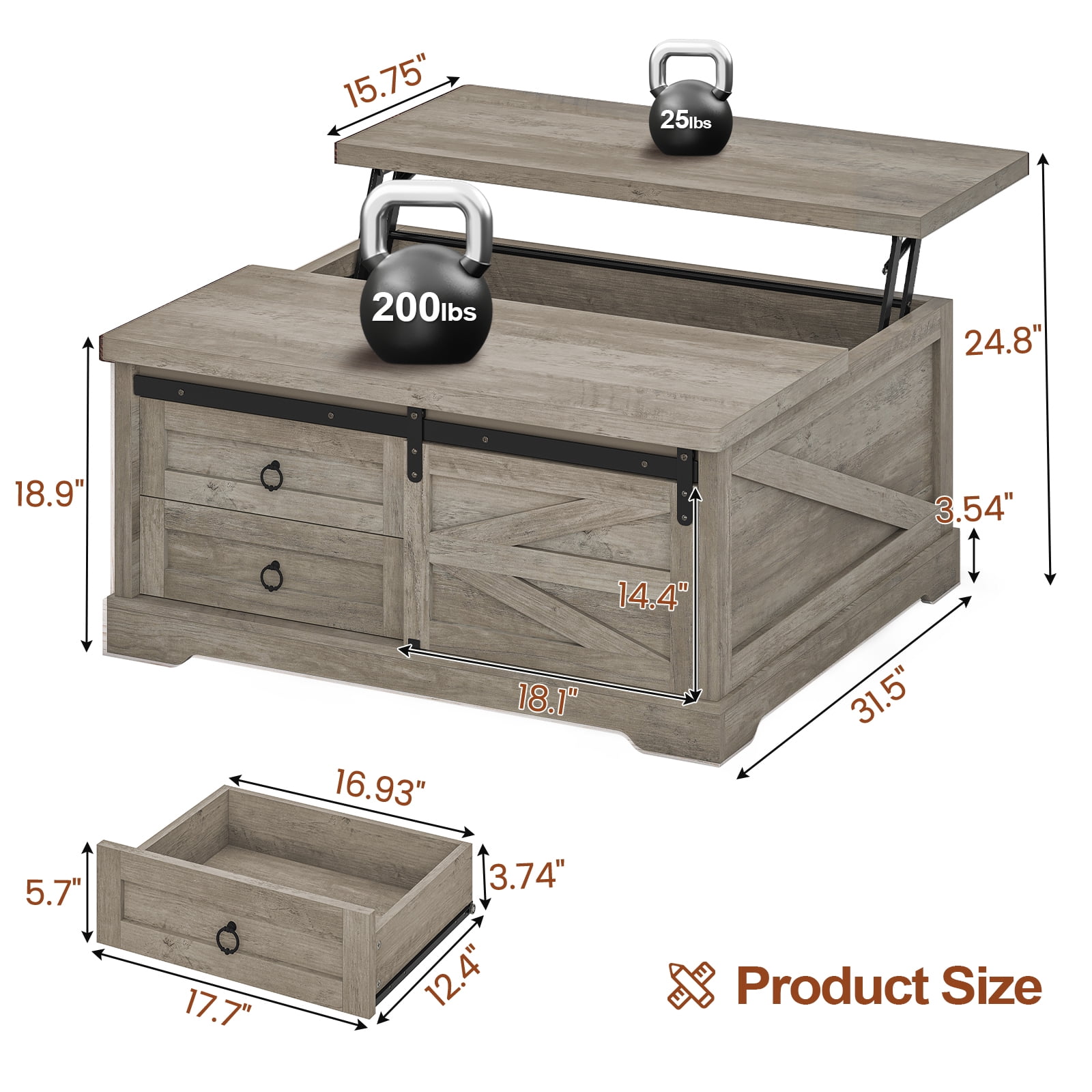 39.4'' Lift Top Coffee Table with 2 Storage Drawers and Large Hidden Compartment, Farmhouse Coffee Table for Living Room