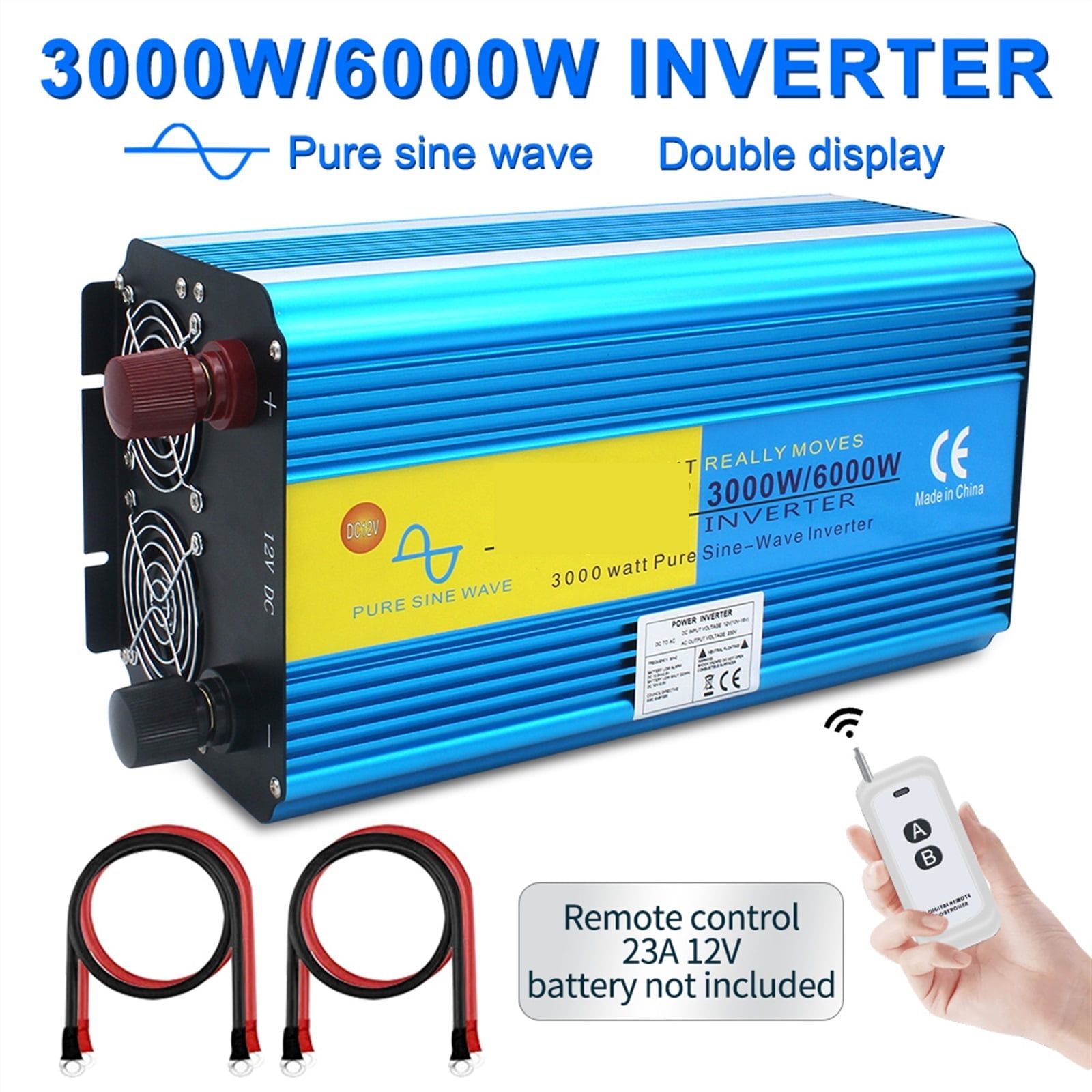 Inverter 12v/ 24v 220v 6000w 50HZ/60HZ Pure Sine Wave Solar Voltage Transformer Converter LED Display Charging Dual Socket