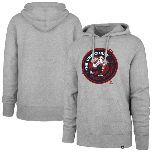 Men's-'47 Alexander Ovechkin Gray Washington Capitals GR8 Chase Headline Pullover Hoodie
