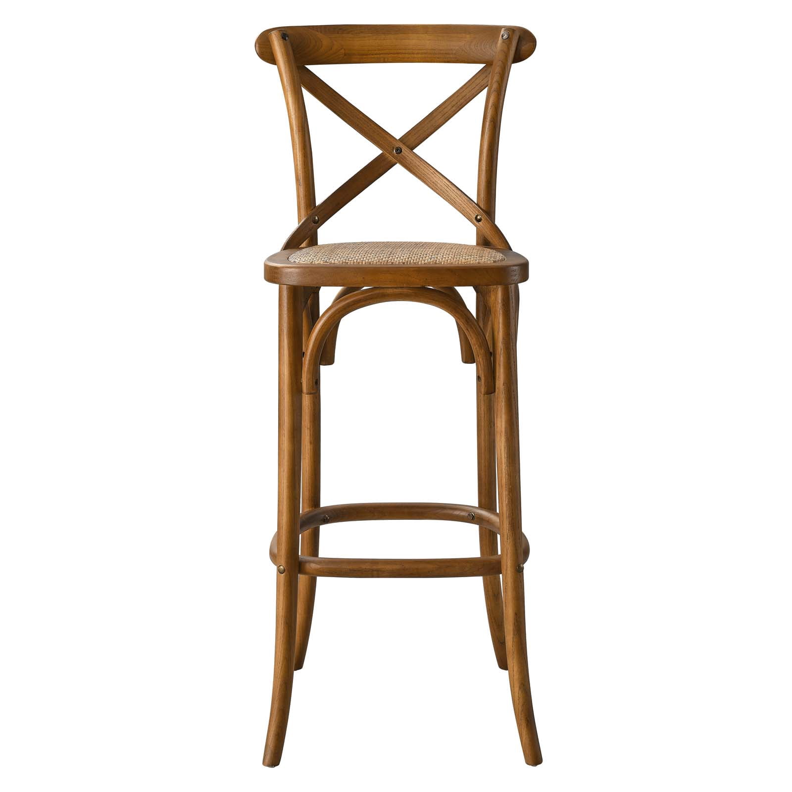 Modway Gear 43.5" Modern Style Rattan and Elm Wood Bar Stool in Walnut Finish