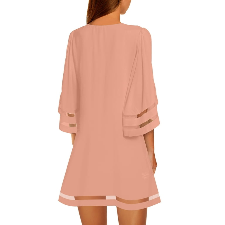 Aizonme Women s Swing Shift Fall Blouses Dresses Casual Tunic Dress Peach Beige Size M Size Medium