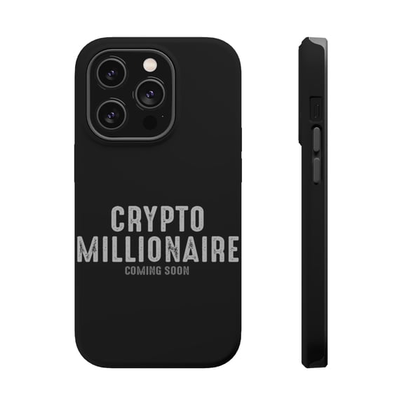 DistinctInk Tough Case for Apple iPhone 15 PRO (6.1" Screen), Compatible with MagSafe Charging - Crypto Millionaire - Coming Soon