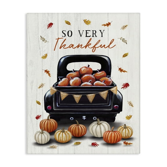 Stupell Industries Autumnal So Very Thankful Transportation Painting Wrapped Canvas Canvas Art Print Wall Art, 16 x 20