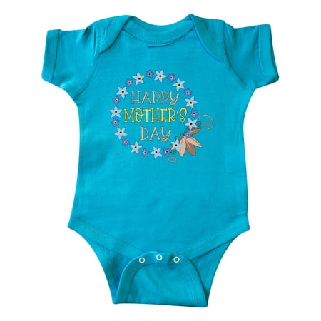 

Inktastic Happy Mother s Day Blue Forget-Me-Not Flower Wreath Gift Baby Boy or Baby Girl Bodysuit
