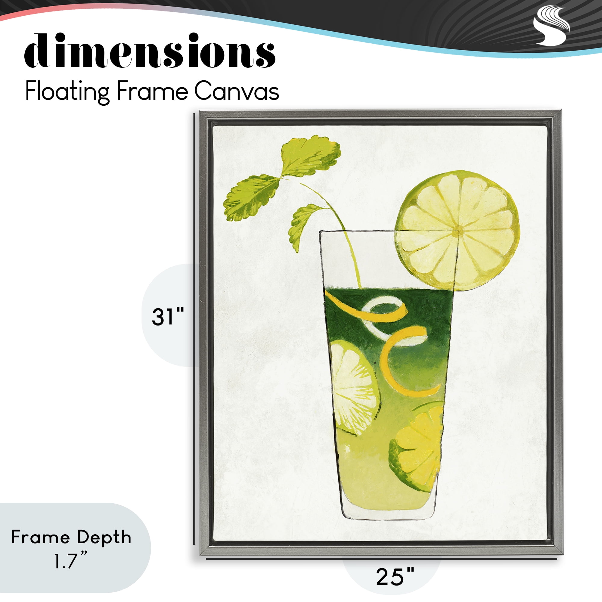 Stupell Industries Summer Cocktail Lime Mint Gray Framed Floater Canvas Wall Art, design by Lorenzo Collective