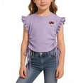 thumbnail image 4 of Girls Ruffle Sleeve Top Soft Cotton Mushroom Applique Shirt Kids Side Tie Crop Blouse Kids Summer Purple,Size 4-5T, 4 of 7