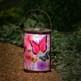 thumbnail image 3 of Evergreen Handpainted Solar Glass Lantern, Butterfly Prints, 3.7'' x 5.9'' x 9.5'' inches., 3 of 3