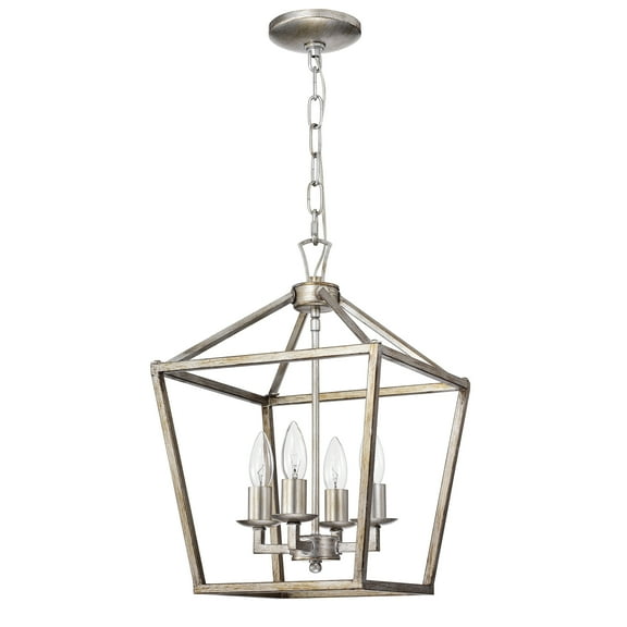 Warehouse of Tiffany Cohen Antique Silver 4-Light Open Metal Cage Lantern Chandelier