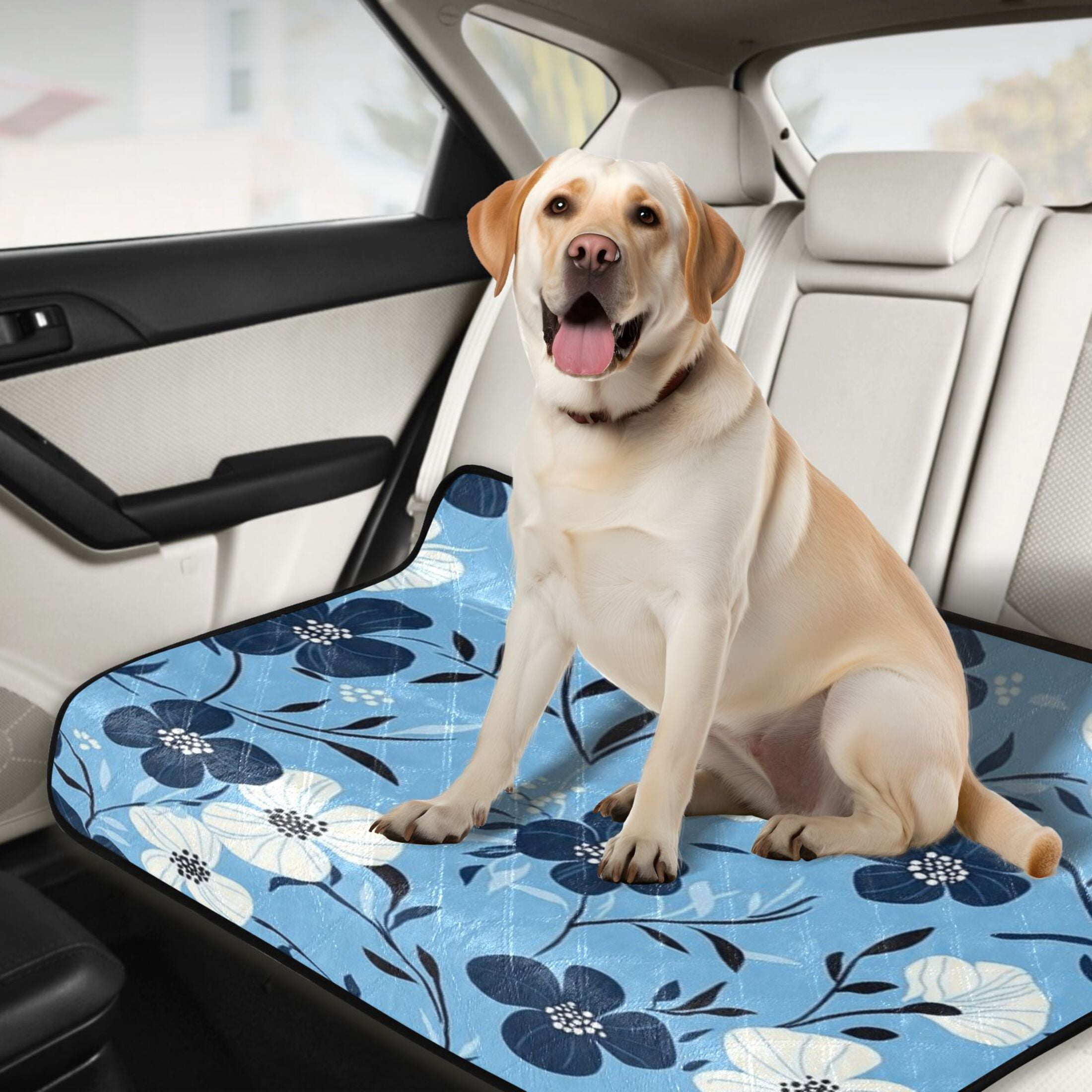 Washable Pet Pee Pads with Super Absorbent Reusable Training Pads for Dogs & Cats White and Navy Blue Flowers