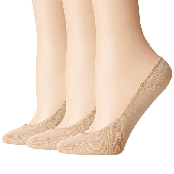 Helii Women's No Show Socks 3 Pairs, Low Cut Liner Socks with Silicone Heel Grip, Non Slip Invisible Socks, Breathable Thin Socks for Flats Loafers Beige,One Size
