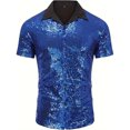 thumbnail image 4 of Mens Shirts Casual Carnival Disco Glitter Short Sleeve Lapel Top Party Dance Club Night Out Comfortable Shirt for Men Blue XL, 4 of 9