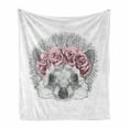 thumbnail image 1 of Hedgehog Soft Flannel Fleece Throw Blanket, Greyscale Animal Portrait with Romantic Wreath Hand Drawn Forest Fauna, Cozy Plush for Indoor and Outdoor Use, 70" x 90", Pale Grey and Rose, by Ambesonne, 1 of 6