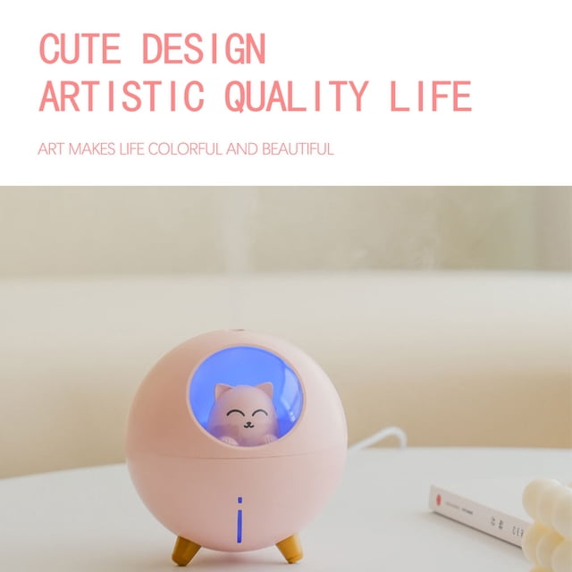 Humidifier Adorable Animal Shape 220ml Cable Power USB Interface Diffuser Dormitory Mist Maker with Light Pink