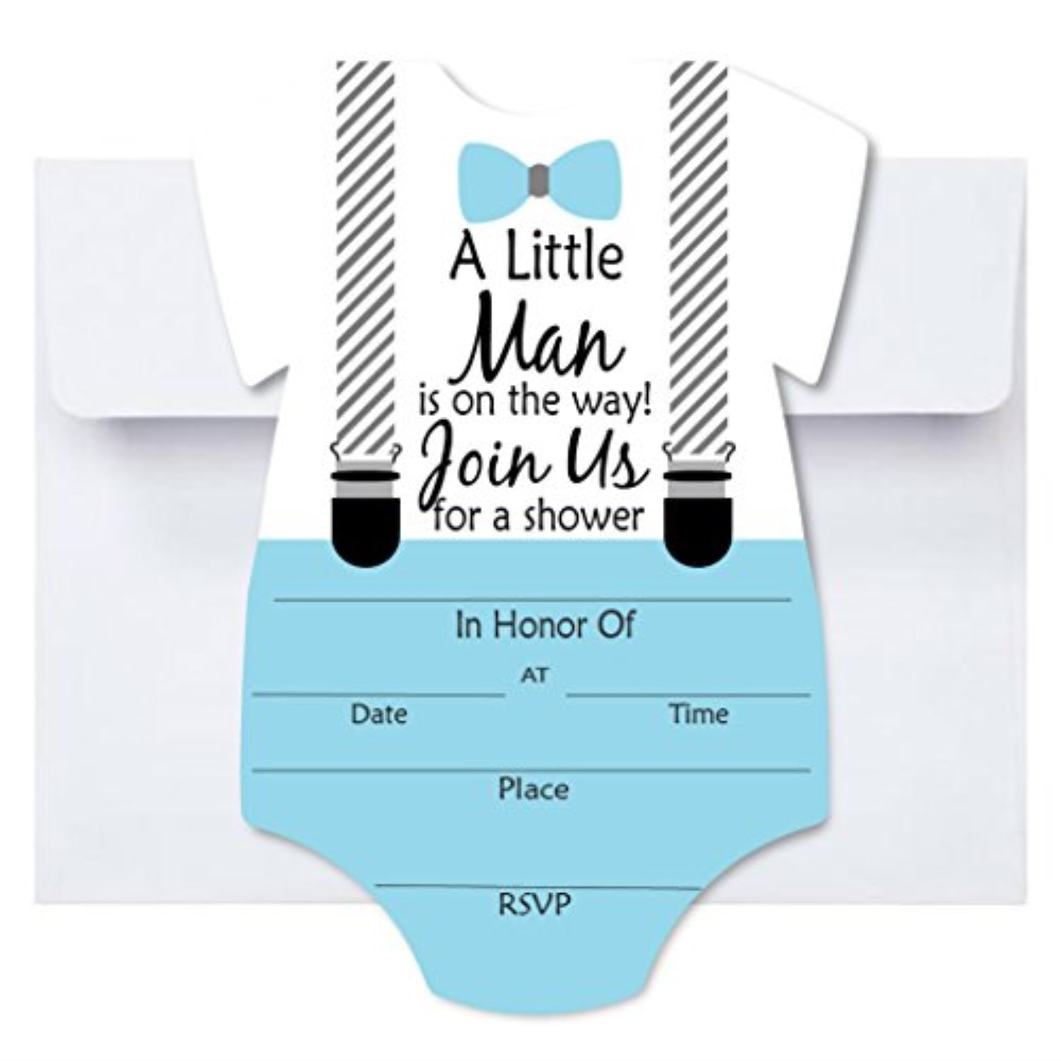 Baby Blue and Gray Little Man Blank Fill in Invite Baby