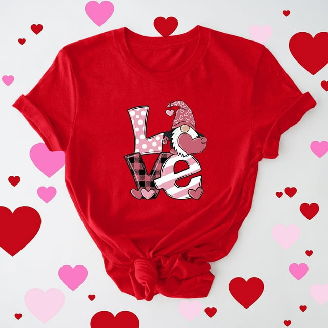 Meichang T-Shirts pour Femmes Saint-Valentin Manches Courtes Cœur Graphique T-Shirts Vacances Hauts Saint-Valentin Manches Courtes Col Rond Blouses