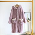 thumbnail image 2 of Elainilye Fashion Robe For Women Loose Coral Velvet Long Pajama Loungewear Winter Thickened Flannel Homewear Bathrobe,Purple, 2 of 3