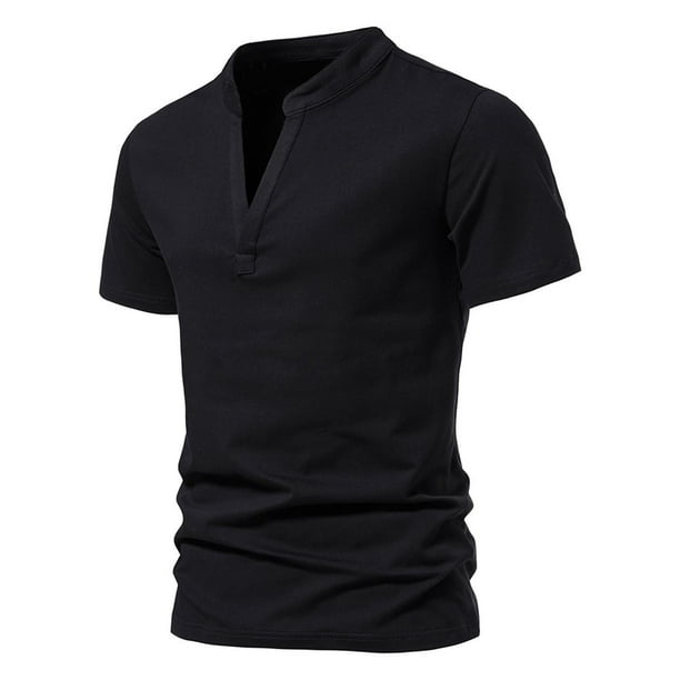 pstuiky Camisa de manga corta para hombre, Suéter casual de manga corta con cuello en V y cuello en V para hombre camisetas de hombre m