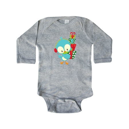 

Inktastic Christmas Bird Blue Bird Bird With Ear Warmers Gift Baby Boy or Baby Girl Long Sleeve Bodysuit