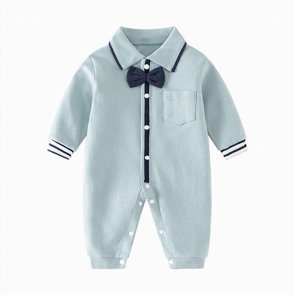 mgoYE Baby Boys Gentleman Romper One-Piece Outfit Cotton Tuxedo Style with Snap Closure(Green,0-3 Months)