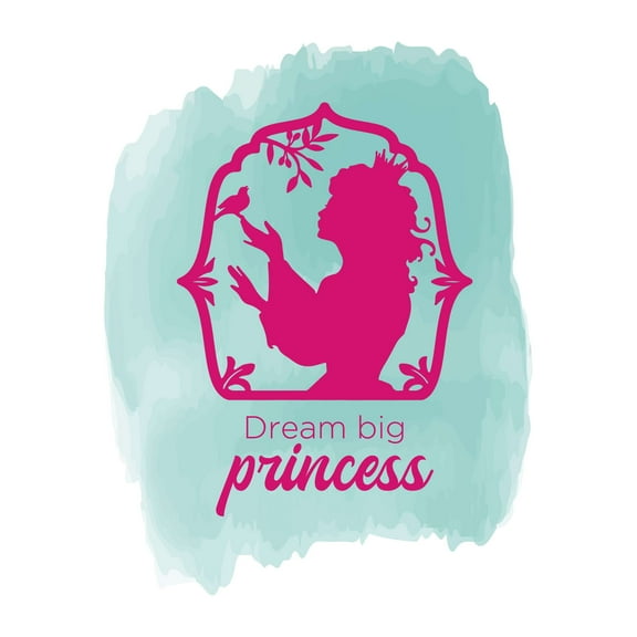 Dream Big Princess Cute Princess Silhouette watercolor Wall Design Wall Art Sticker Designs Vinyl Stickers For Home House Walls Rooms Windows Bedroom Decoration Size (28x28 inch)