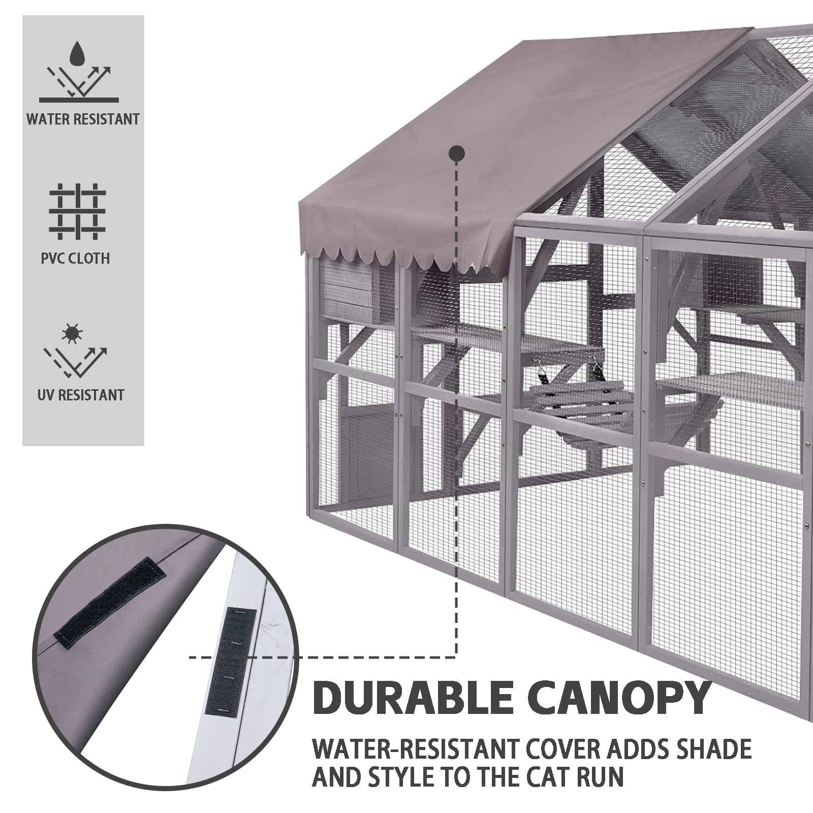 MEWANG Outdoor Cat Catio with Plant Platform-110"Large Kitten Playpen with Playful Perch, Upgrade Waterproof Cover-grey