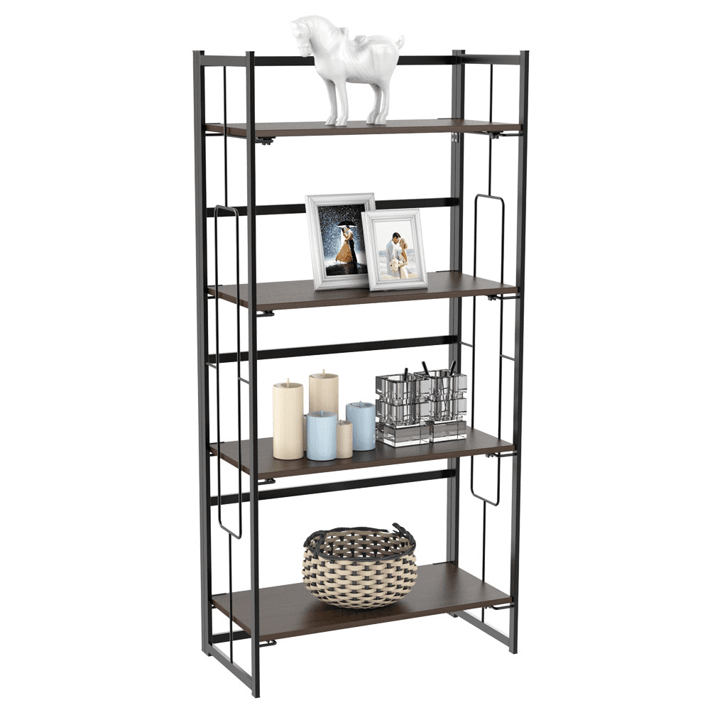 4-Tier Folding Ladder Bookshelf Metal//Wood Vintage Bookcase Storage Shelf Rack