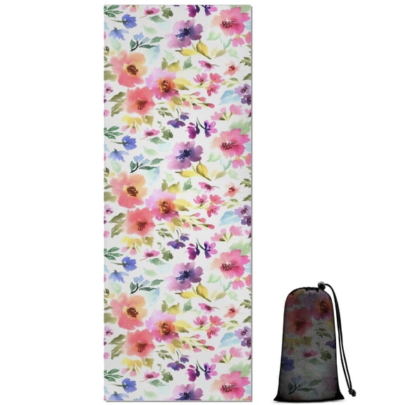 Pioneer Flower Floral Print Pattern Hot Yoga Mat Towel Non Slip for Hot Yoga - Quick-Drying Yoga Mat Cover with 4 Corner Pockets with Travel Bag - Hot Yoga Towel Non Slip 70"x26"