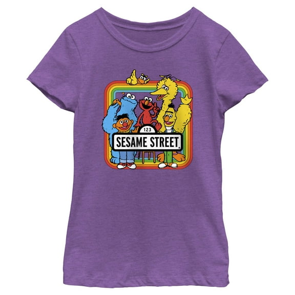 Girl's Sesame Street Rainbow Box Group Portrait  Graphic T-Shirt