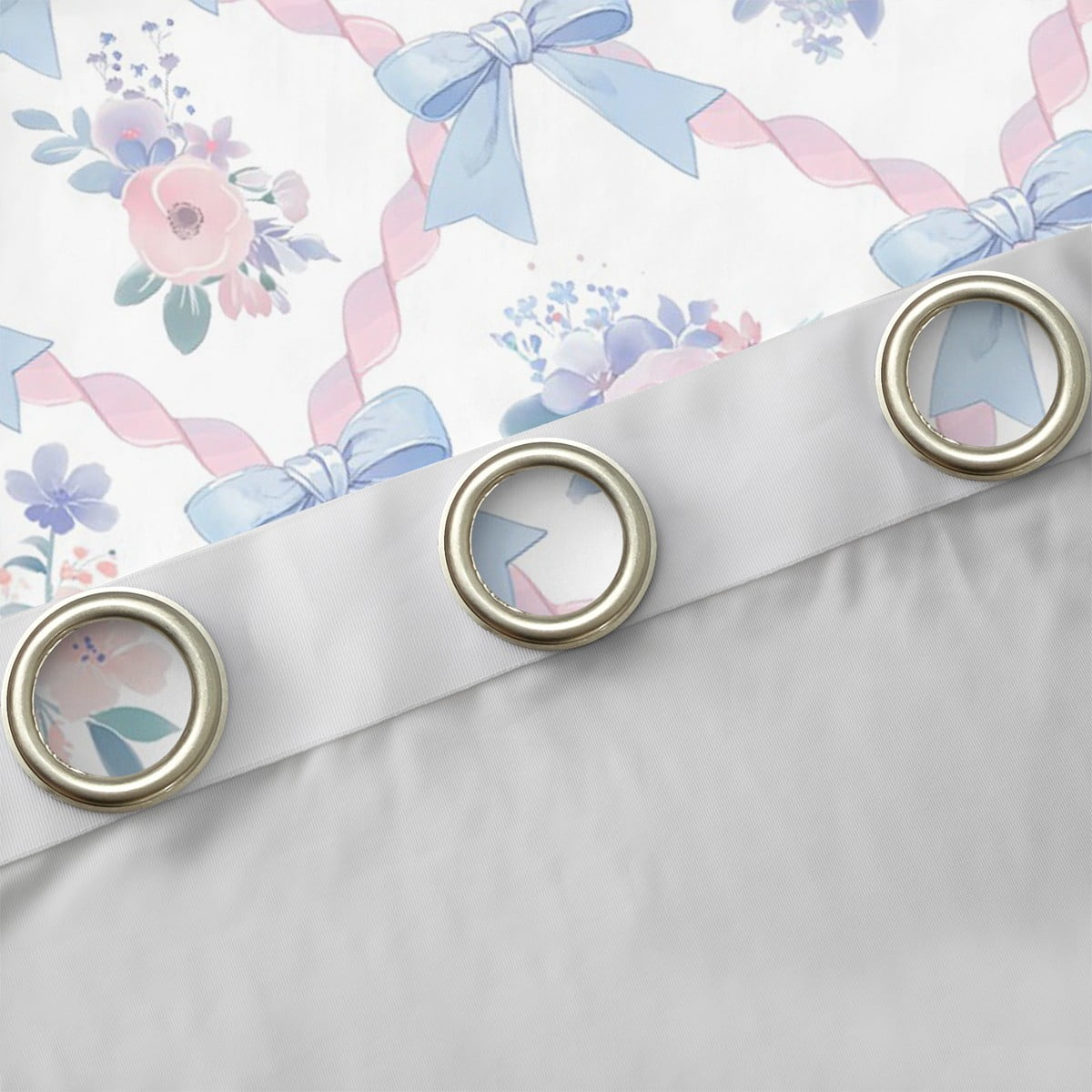 Manfei Ribbon Bow Bowtie Curtains Pack of 2 (42x84 Each),Romantic Flower Floral Curtains Blackout,Pink Blue White Bedroom Curtains For Child,Ultra Soft Home Decor