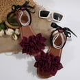 thumbnail image 5 of Sandals Women Women's Fashionable Casual Summer Flower Decoration Pearl Bowknot Open-Toe Round Head Flat Sandals Wine 37, 5 of 9