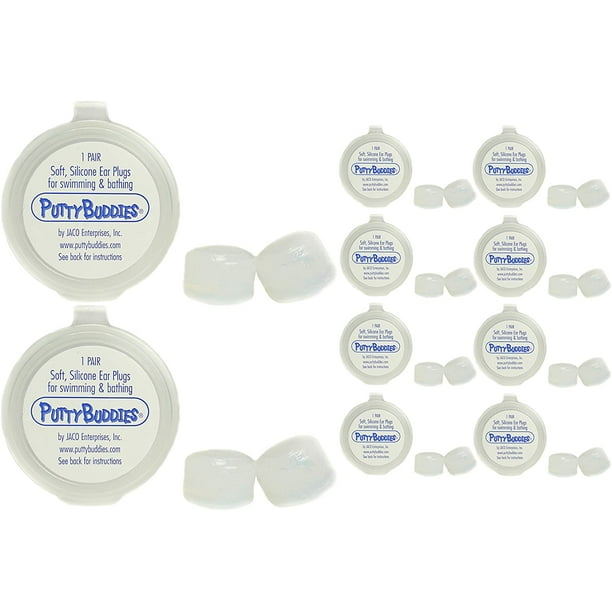 PUTTY BUDDIES Ear Plugs 10Pair Pack Soft Silicone Ear Plugs for Swimming & Bathing Invented