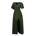 thumbnail image 2 of Aayomet Bodycon Dresses For Women Women's Short Sleeved V Neck Slit Slim Dress Summer Dress,Green XXL, 2 of 4