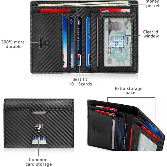 Slim RFID Blocking Bifold Wallet Leather Money Clip 10-12 Cards Mens Wallet