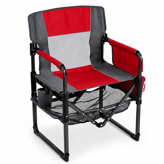 Biotree Heavy Duty Outdoor Camping Chair with Cup Holder and Side Pocket, for Patio Garden Backyard Camping, Supports 330 lbs, Red
