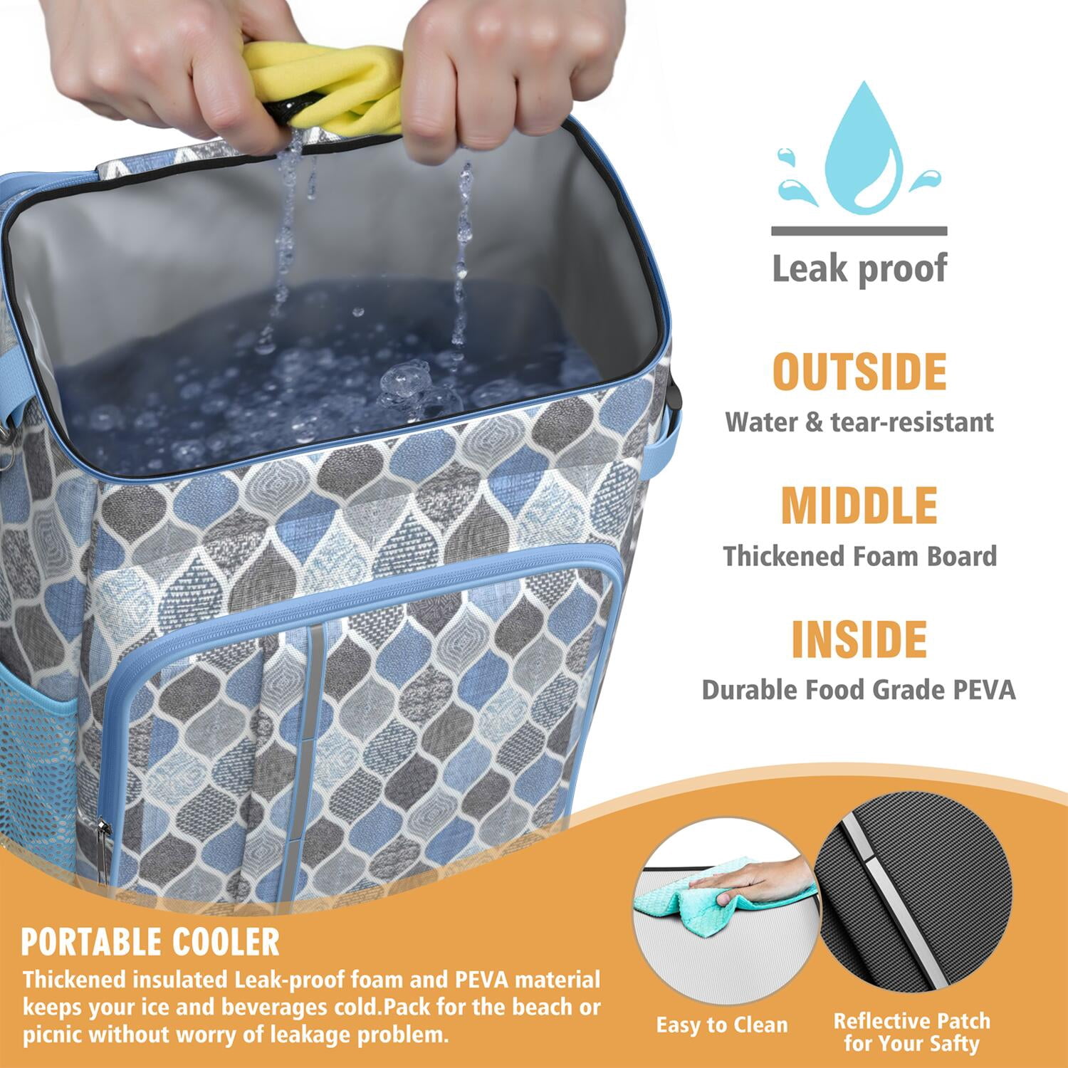 Travel Cooler Bag - Boho Bohemia Pioneer Flower Geometric Line Art Camping Beer Cooler Backpack with Bottle Opener- Waterproof Insulated Picnic Backpacks - Cooler Bag for Beach