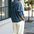 thumbnail image 4 of Women's Oversized Zip Hoodie Denim Jackets Casual Streetwear Long Sleeve Jean Tops Fall Winter Washed Coat Blue M, 4 of 6