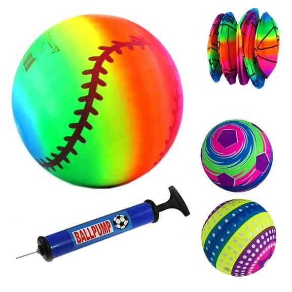 3PC Playground Balls Kids Hand Air Pump 9" Inflatable Neon Toy Basketball Soccer