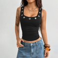 thumbnail image 2 of Minjewel Women's Tank Tops Casual Stylish Slim Fit Sleeveless Metal Eyelets Square Neck for Summer Night Beach,Black L, 2 of 7